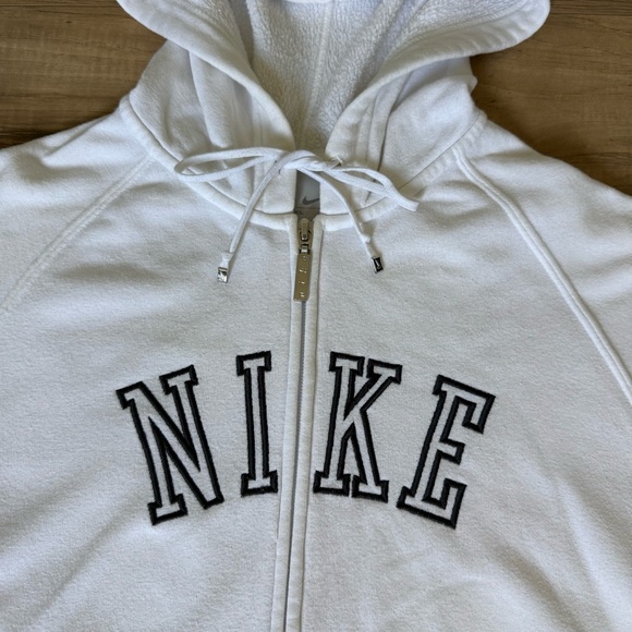 Nike White Embroidered Spell Out Logo Full Zip Up Hoodie Silver Tag Sweatshirt - Picture 3 of 10